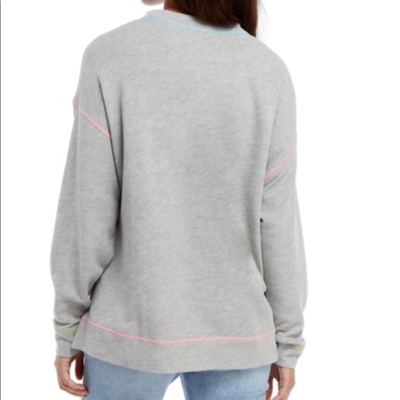 NWT Crown & Ivy Light Gray Sweatshirt with yellow, pink, and aqua stitching - Picture 2 of 6